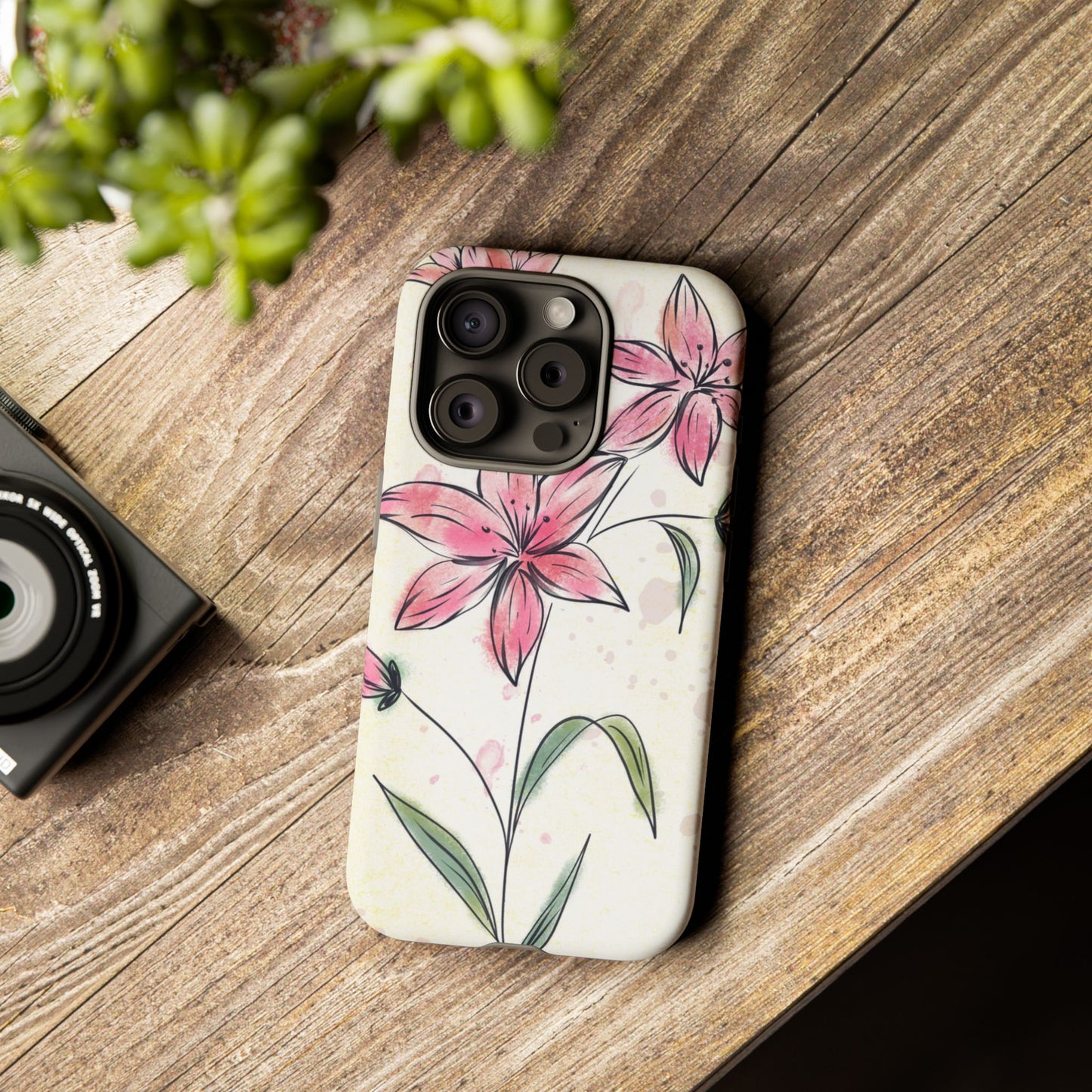 Floral Phone Case with Elegant Pink Lilies, Cute Floral Accessories, Phone Protection, Gift for Her, Stylish Cell Phone Cover