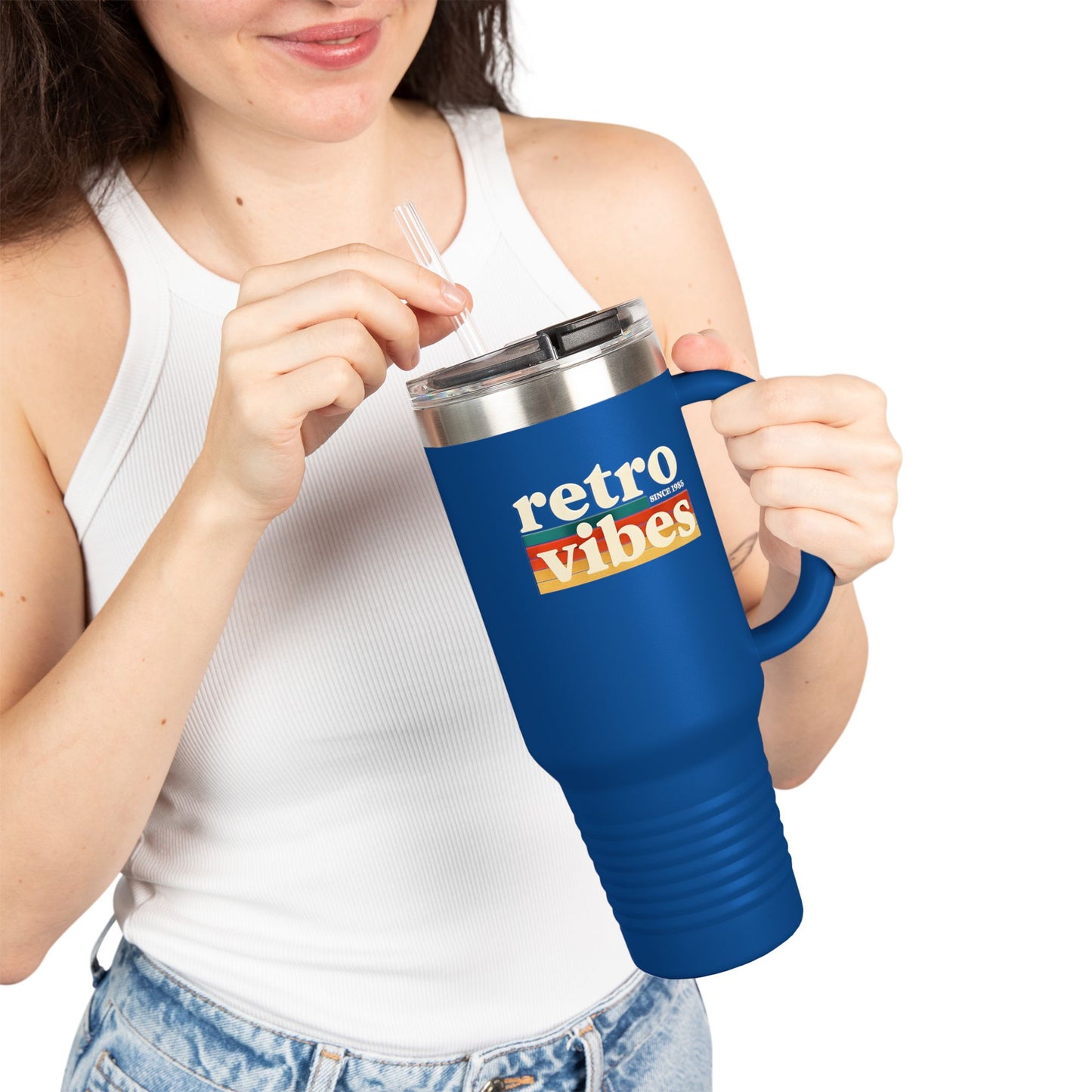 Retro Vibes Insulated 40oz Travel Mug | Fun Travel Cup for Coffee Lovers, Perfect for Road Trips, Picnics, Gifts