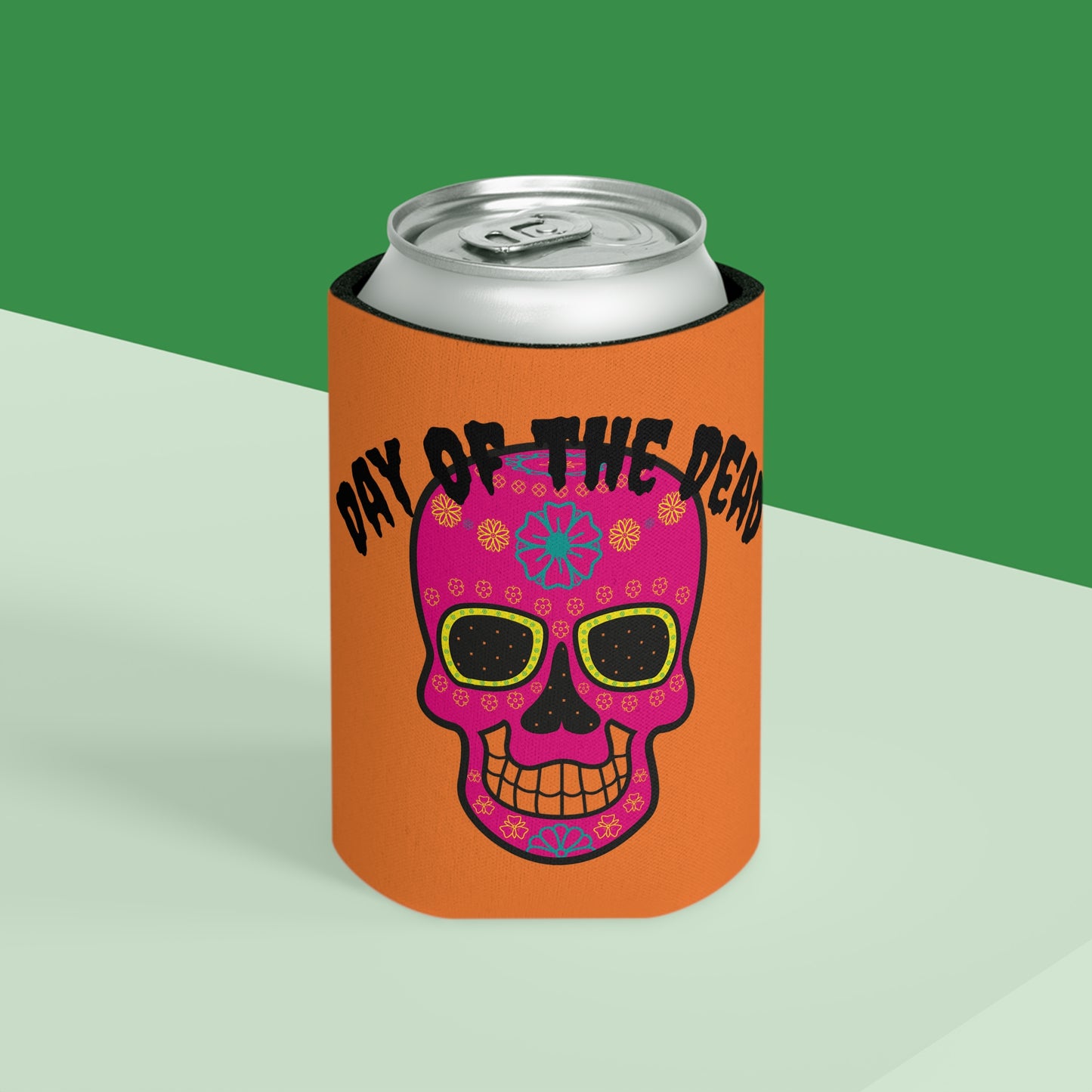 Vibrant Day of the Dead Can Cooler, Mexican Fiesta Drink Sleeve, Party Accessory, Halloween Celebration, Gift for Him/Her