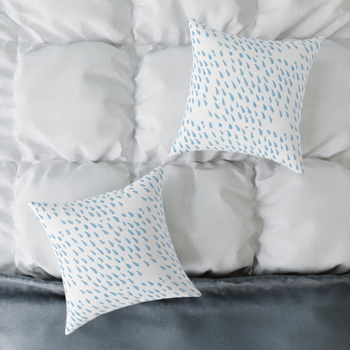 Blue Raindrop Pattern Square Pillow — Minimal Coastal Decorative Throw Pillow