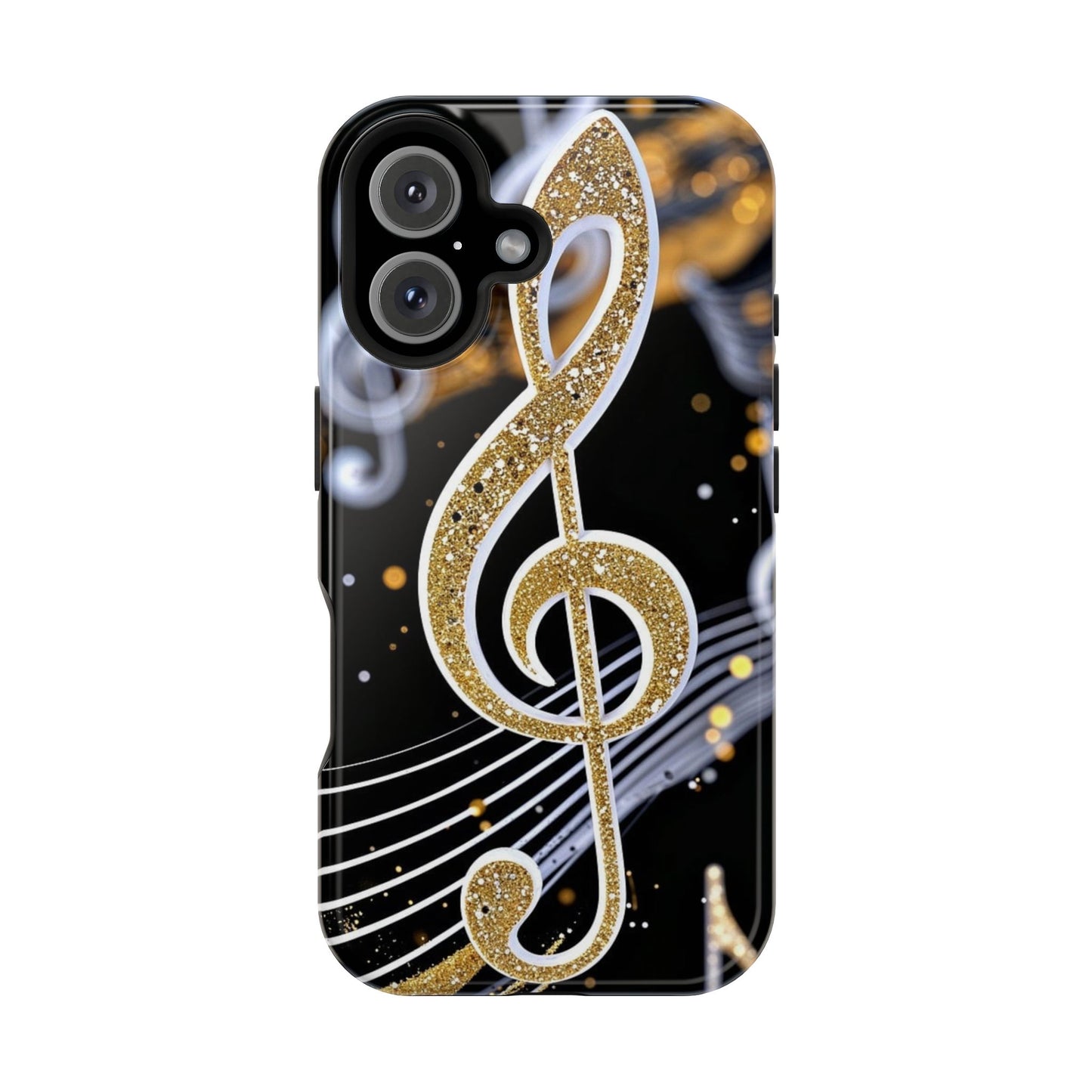 Music Notes Magnetic Impact-Resistant Phone Case — Gold Treble Clef Design
