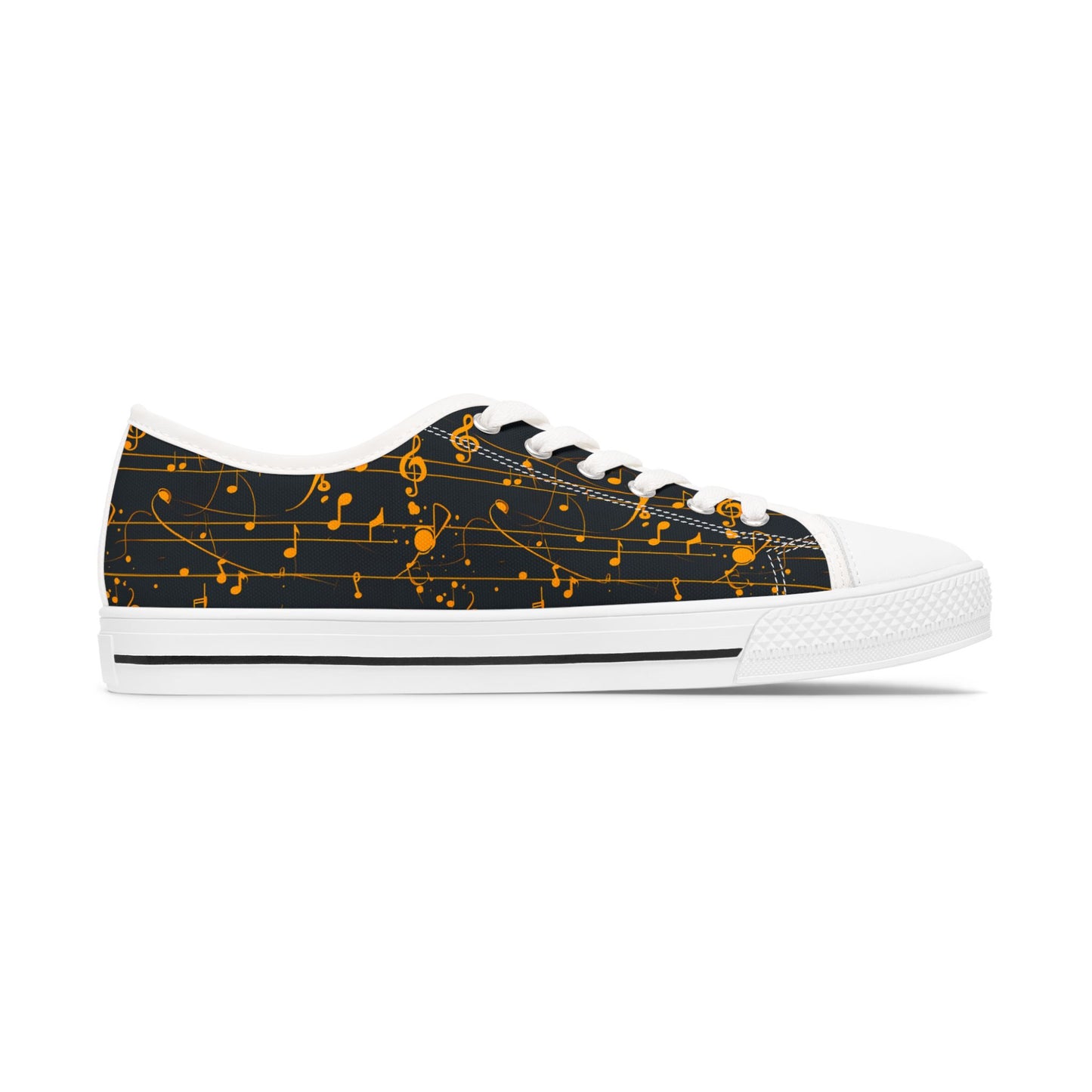 Low Top Sneakers — Black Gold Musical Notes Design