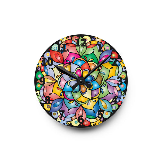 Vibrant Floral Acrylic Wall Clock, Colorful Home Decor, Boho Wall Art