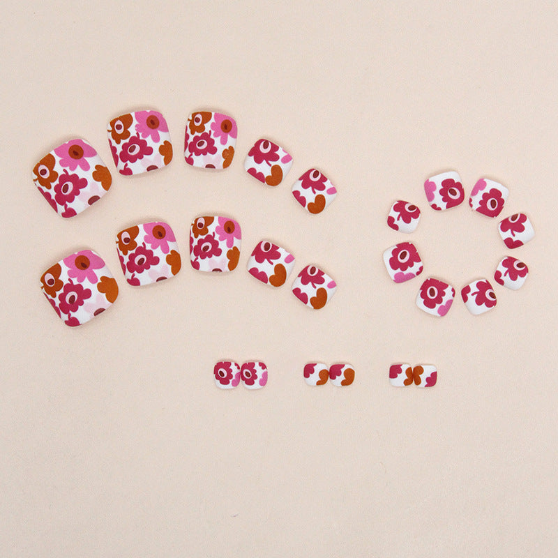 Retro matte kaleidoscope manicure multi-color flower fake nails Press-on toenails models press-on nails fake nails – Image 4