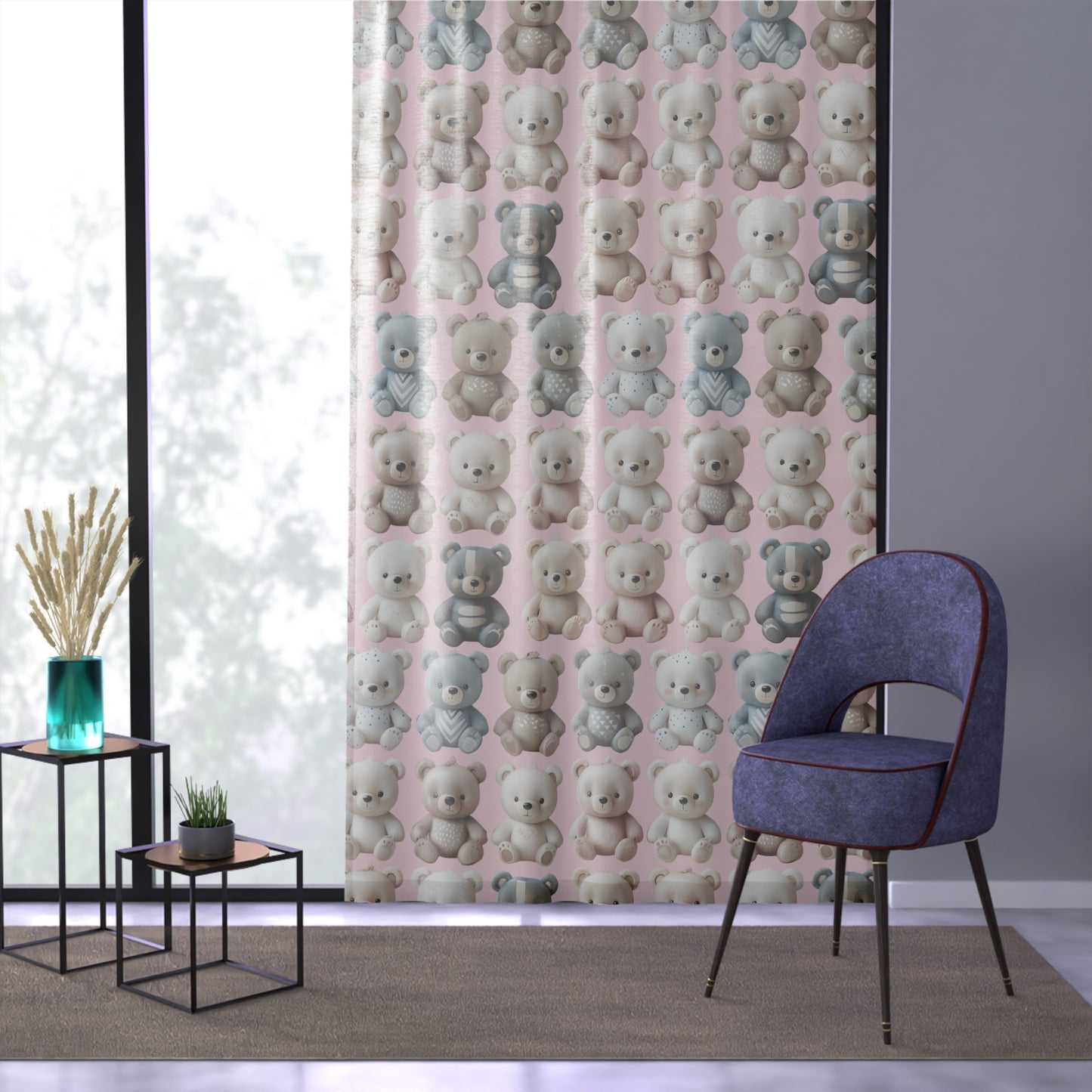 Cute Teddy Bear Window Curtain, Nursery Decor, Child's Room, Baby Shower Gift, Playroom Curtains, Soft Toy Theme