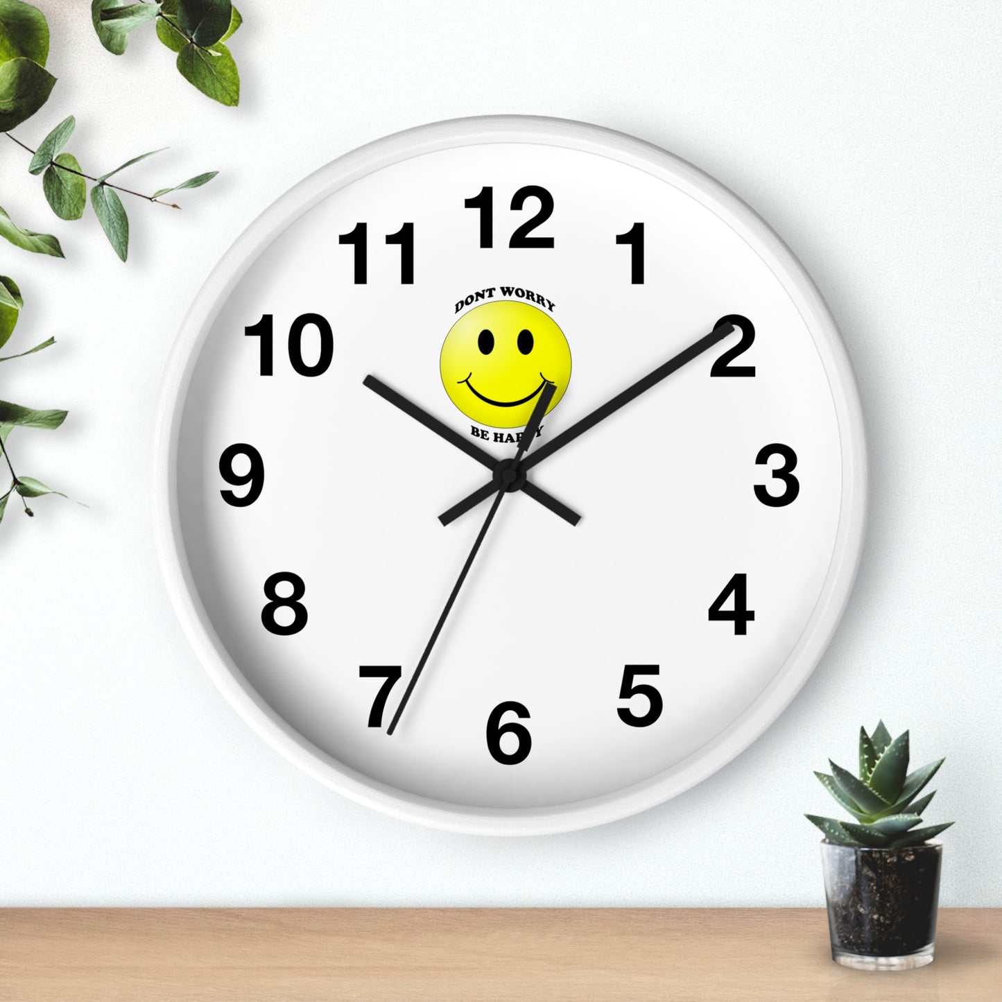 Cheerful Wall Clock with Smiley Face - Don't Worry Be Happy - Home Decor, Gift for Friends, Motivational Decor, Office Wall Art