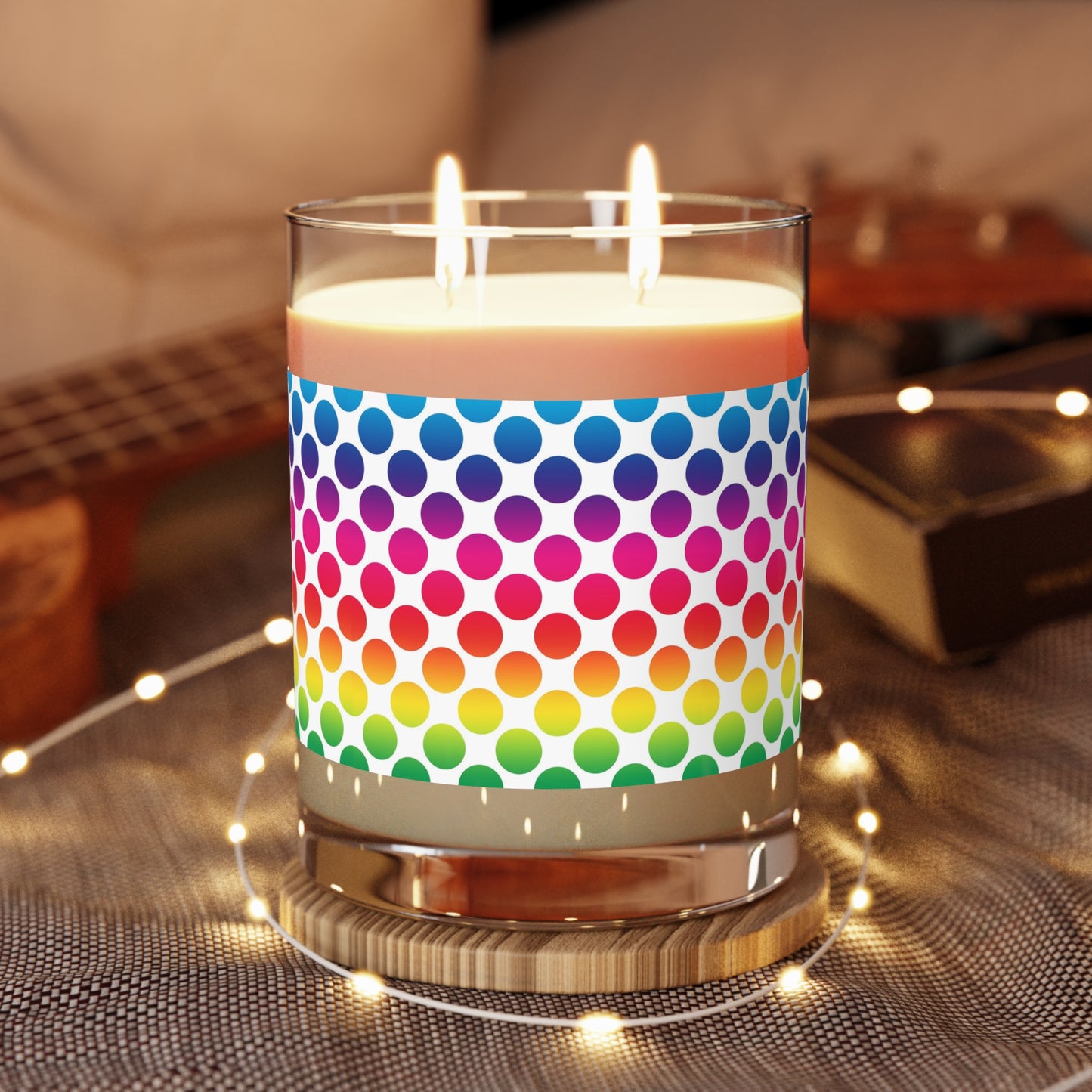 Rainbow Dot Pattern Scented Candle – 11oz Glass Jar