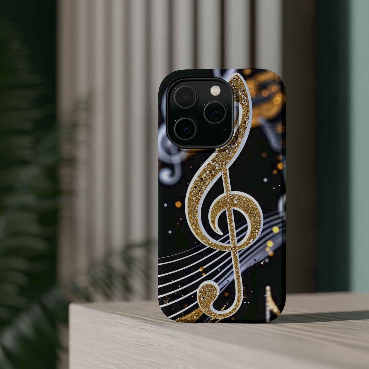Music Notes Magnetic Impact-Resistant Phone Case — Gold Treble Clef Design