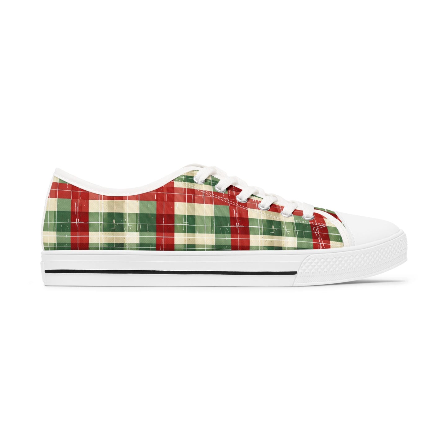 Low Top Sneakers — Red & Green Plaid Holiday Canvas Shoes
