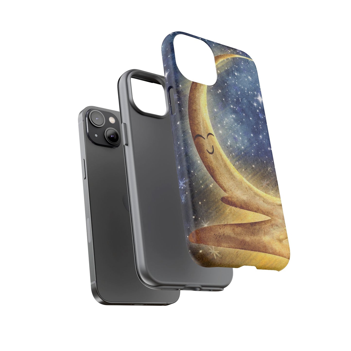 Moonlit Smile Phone Case — Starry Night Crescent Moon iPhone Cover