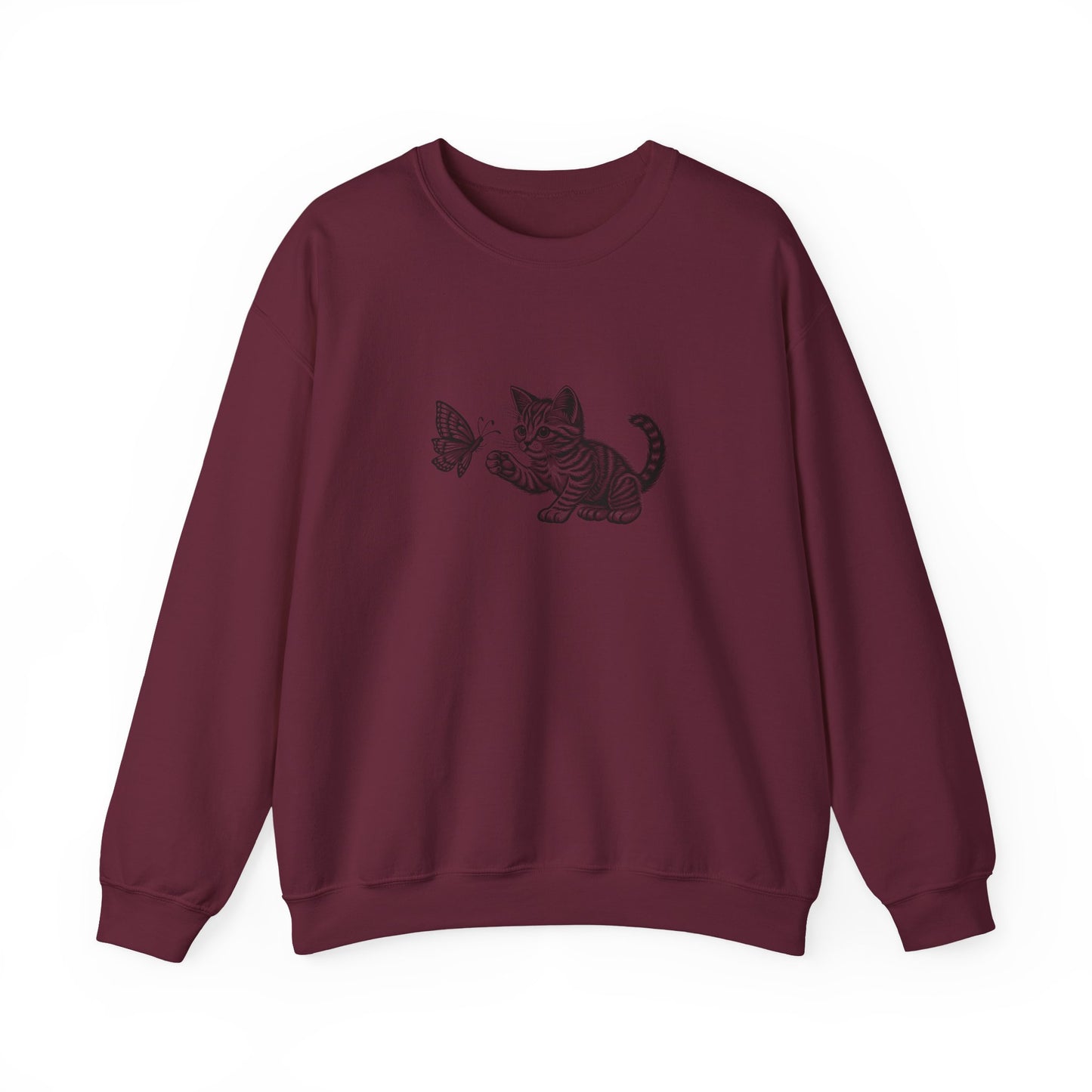 Kitten Butterfly Sweatshirt, Cozy Crewneck with Cat Art, Perfect Gift for Animal Lovers, Cute Sweatshirt for Relaxation & Everyday Wear