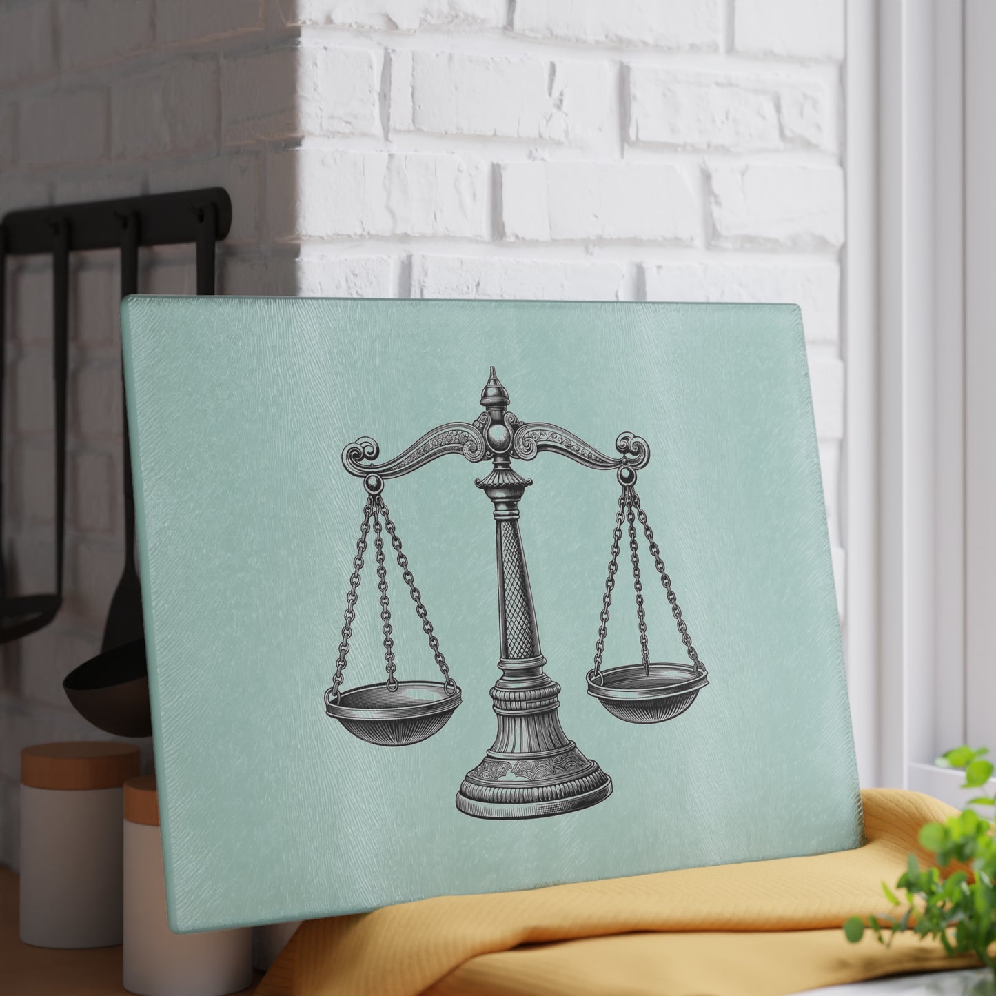 Elegant Justice Scale Glass Cutting Board, Gift for Lawyers, Kitchen Decor, Unique Wedding Gift, Housewarming Gift, Legal Theme