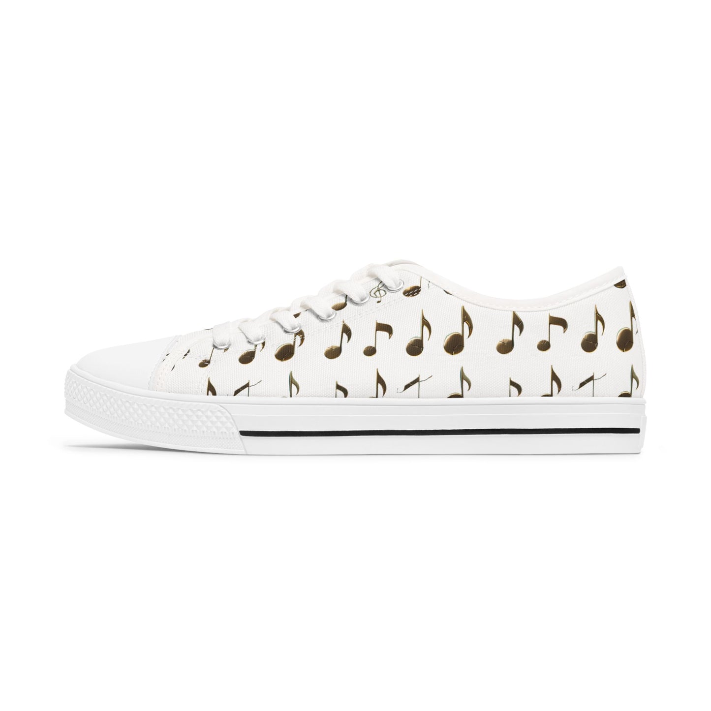 Music Note Low-Top Sneakers — White Casual Canvas Shoes with Musical Notes Pattern