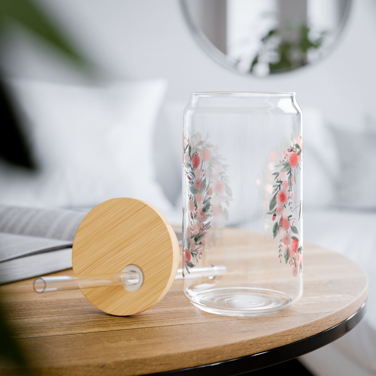 Floral Sipper Glass, 16oz - Motivational Drinkware, Perfect Gift for All Occasions, Kitchen Decor, Eco-friendly Straw Cup