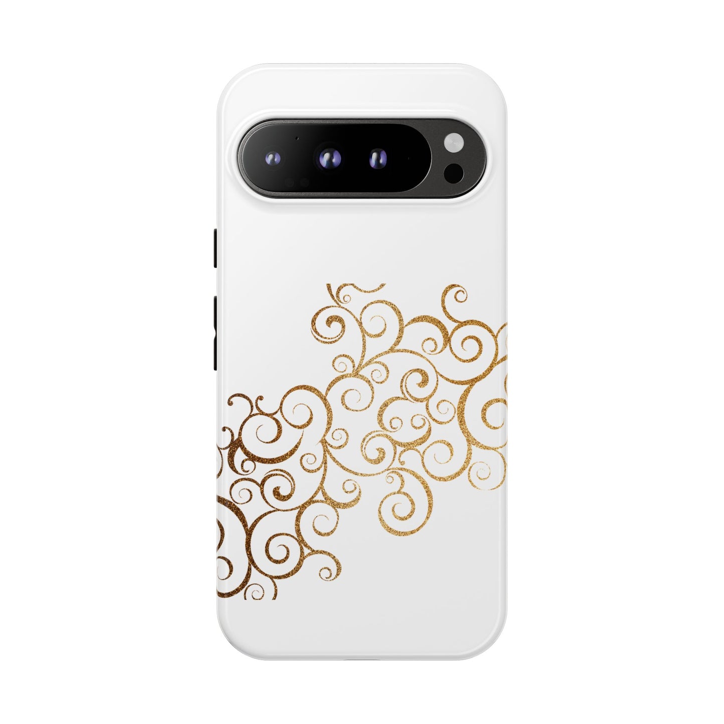 Elegant Floral Phone Case, Tough Cases, Gold Swirls, Stylish Protection, Trendy Gift, Chic Accessory