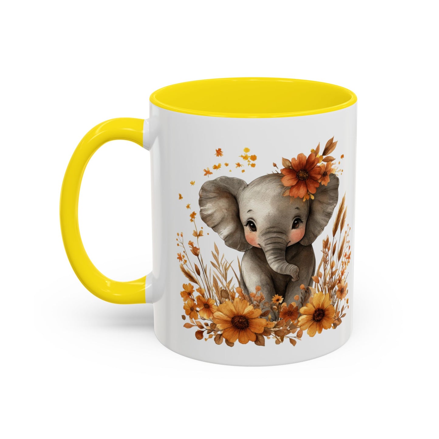 Adorable Elephant Floral Coffee Mug, Cute Animal Mug, Coffee Lover Gift, Kids Mug, Baby Shower Decor