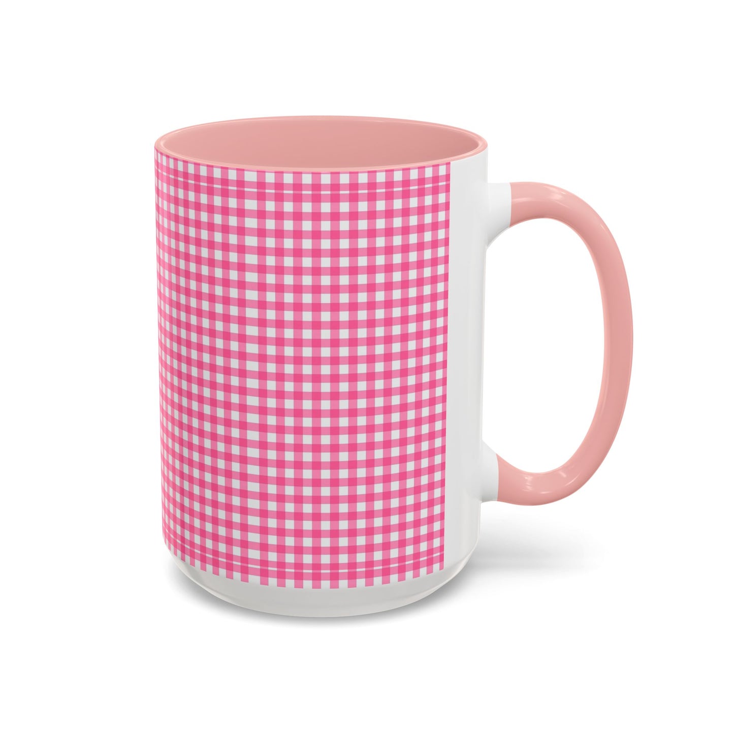 Pink Gingham Accent Coffee Mug, Cute Kitchen Decor, Gift for Coffee Lovers, Home Office Mug, Spring and Summer Vibes