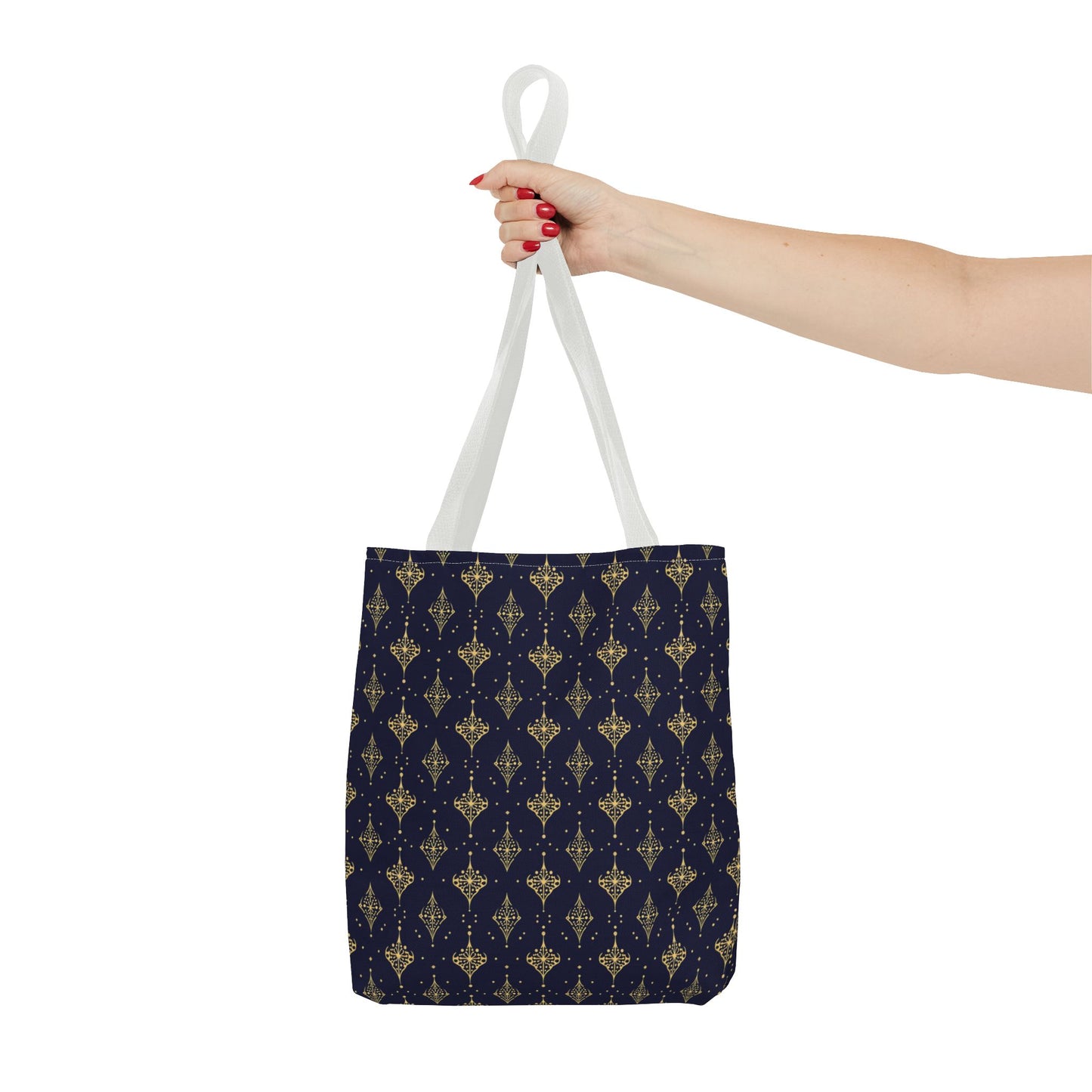 Navy & Gold Art Deco Tote Bag — Elegant Geometric Pattern All-Over Print