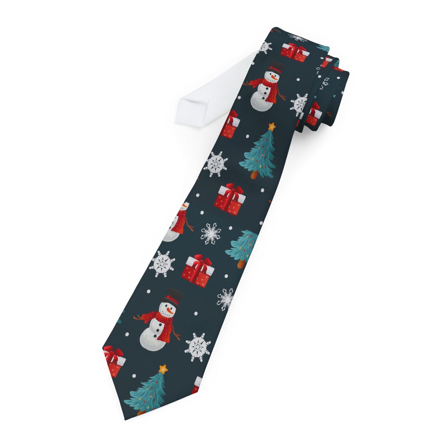 Christmas Necktie with Snowmen and Trees