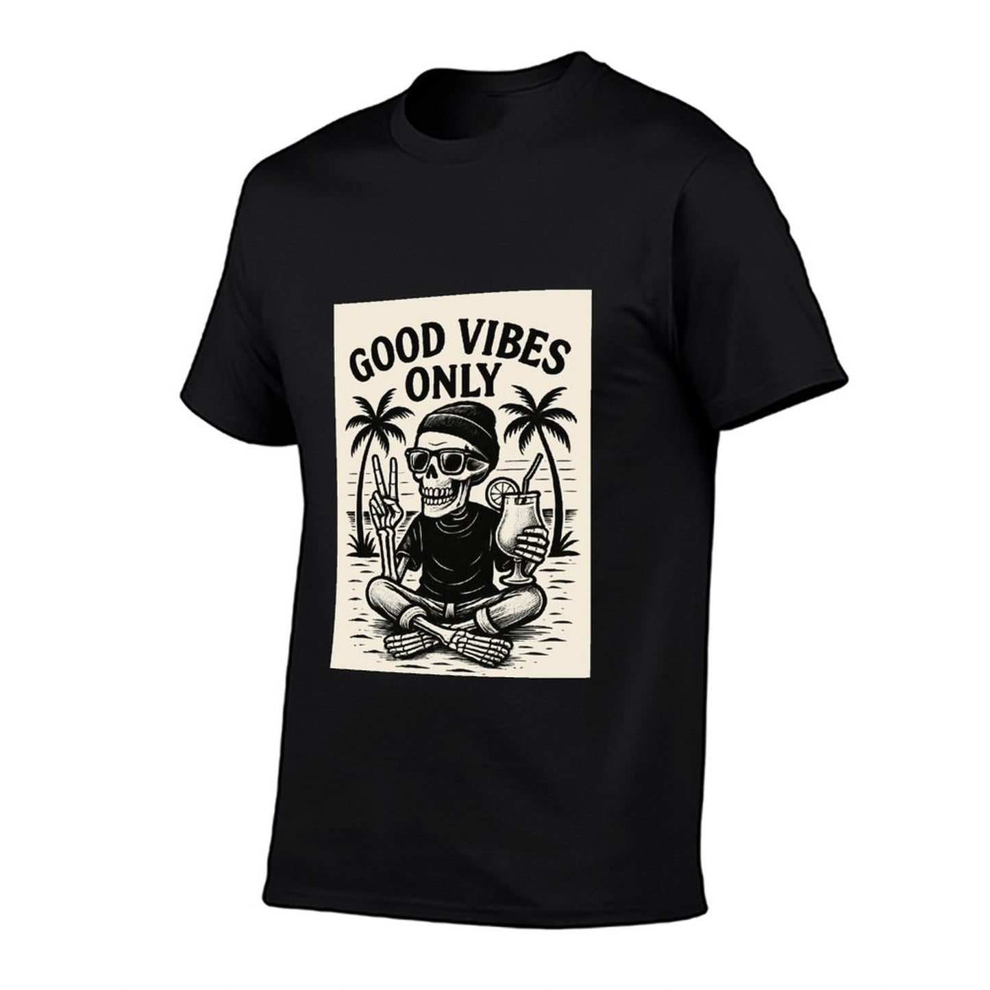 Short Sleeve Cotton Crewneck T-Shirt for Men Women (Front Printing) - Good Vibes Only