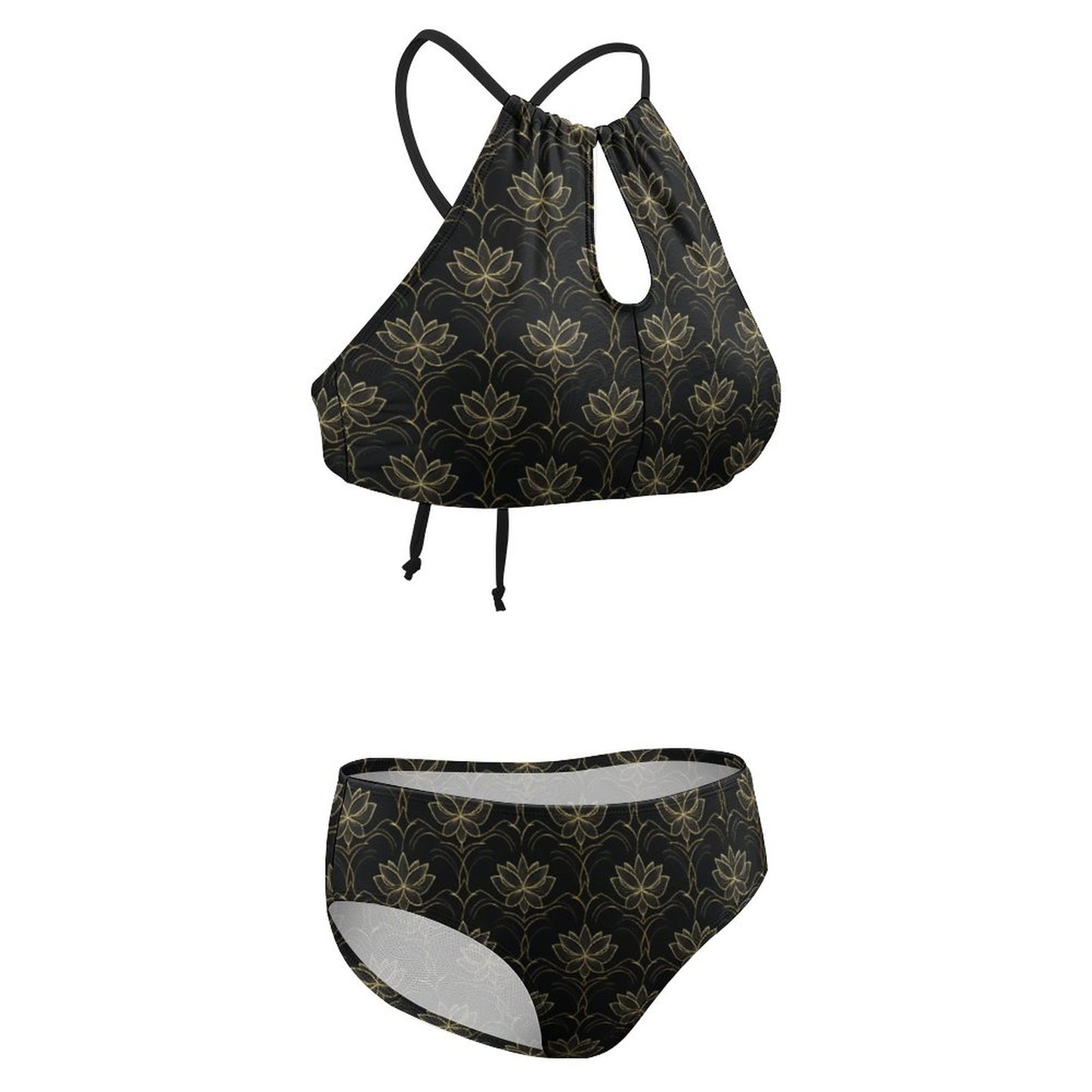 Women's Two piece Swimsuit with High Neck Halter Top