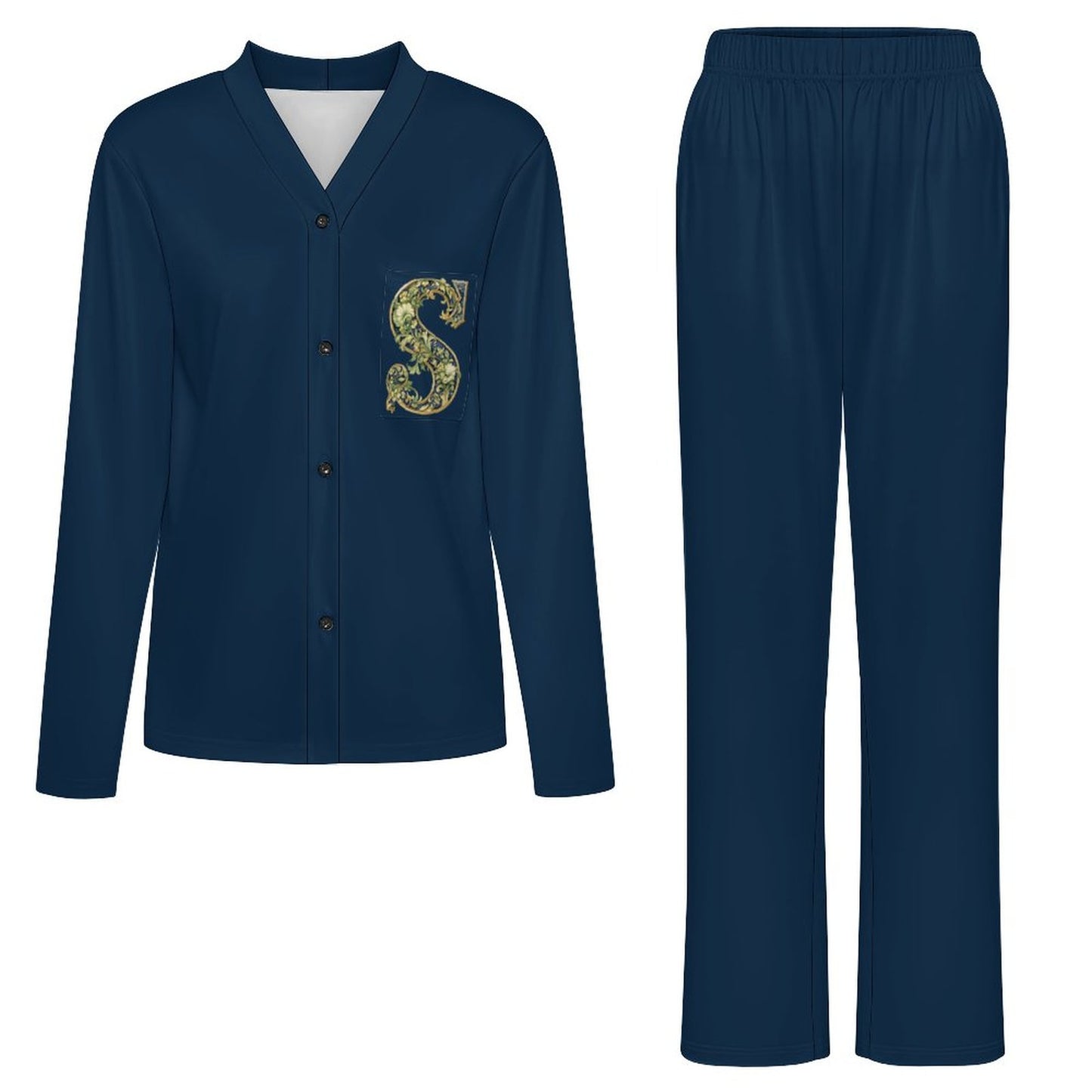 Super Comfy Women's V-Neck Pajama Set Letter S