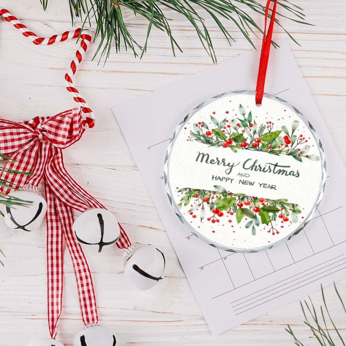 Glass Circular Ornament Pendant - Merry Christmas and a Happy New Year