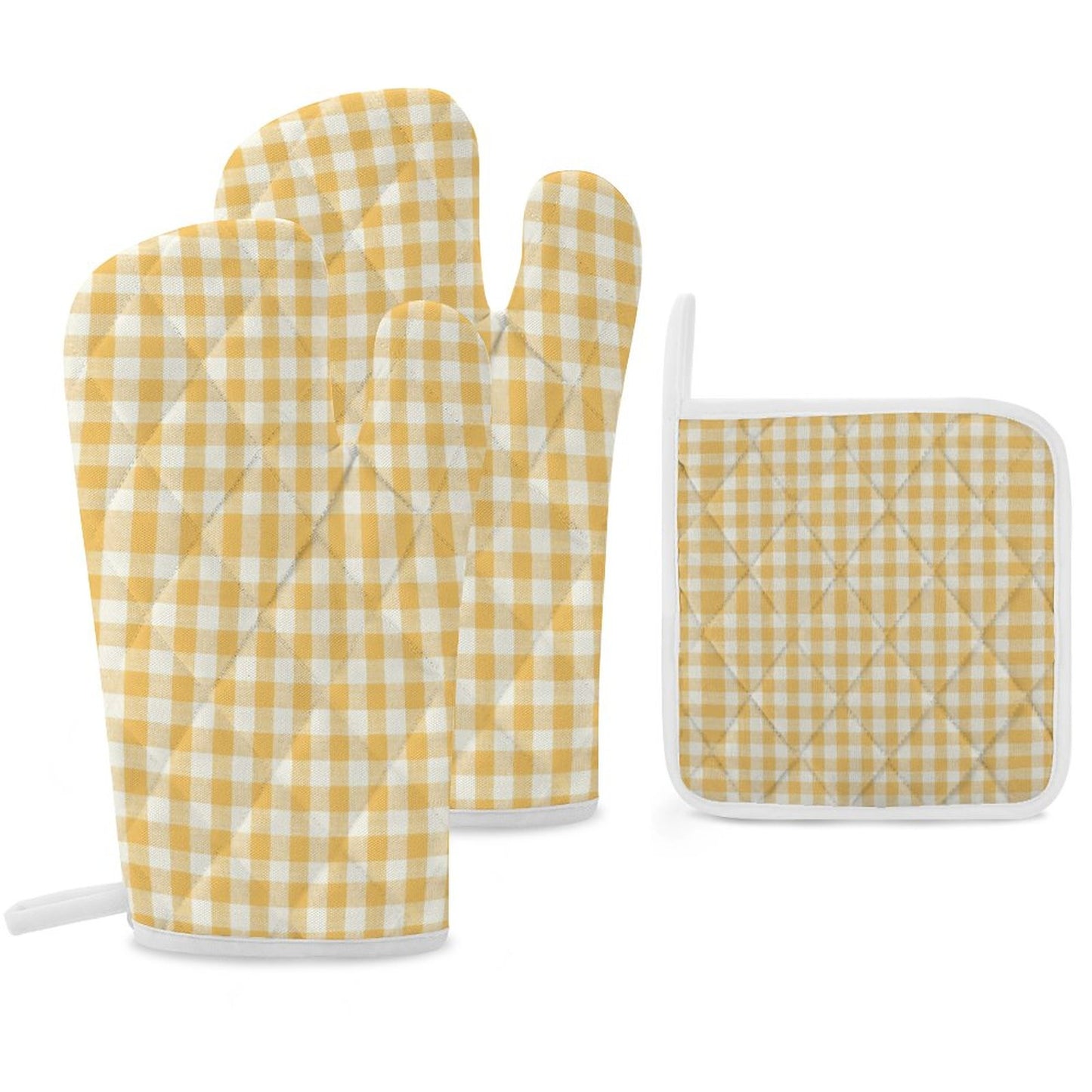 Oven Mitts & Pot Holder Set of 3 Yellow Stripes