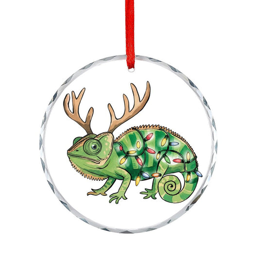 Glass Circular Ornament Pendant Gecko