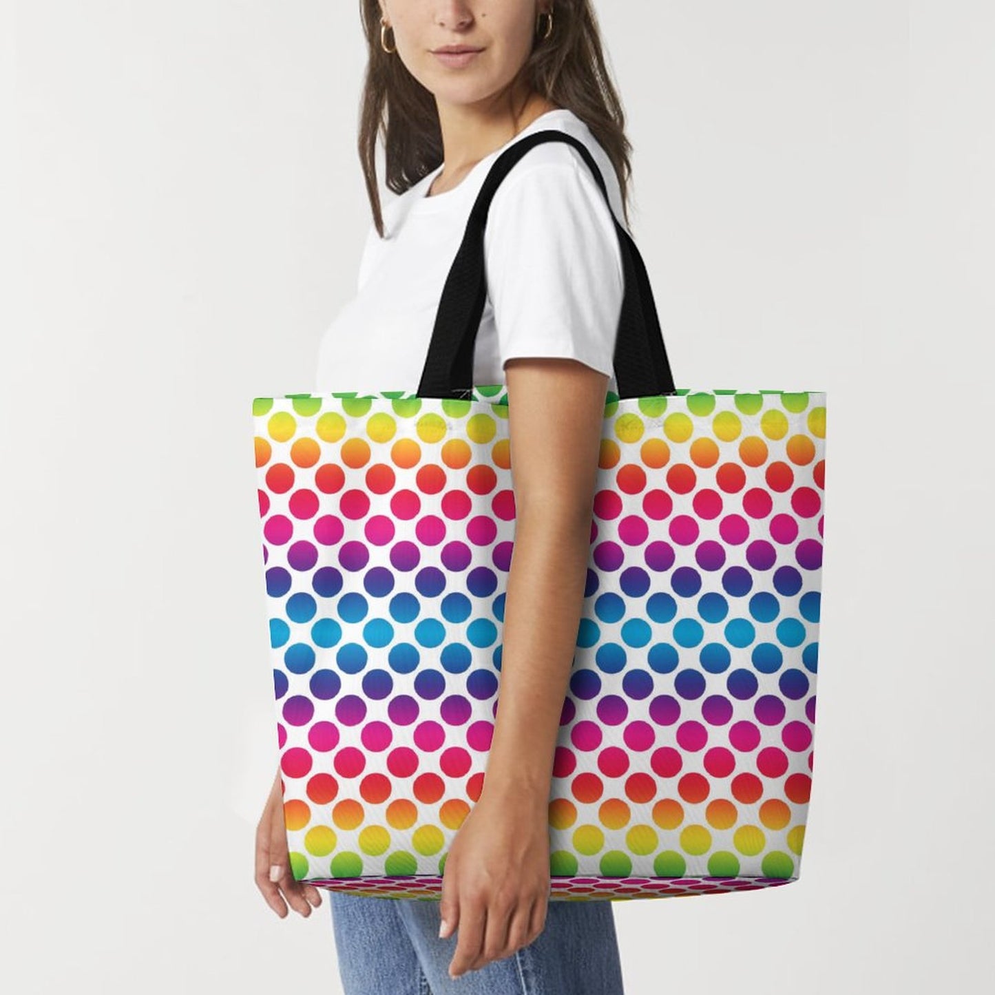 Large One Shoulder Shopping Bag Rainbow Dots