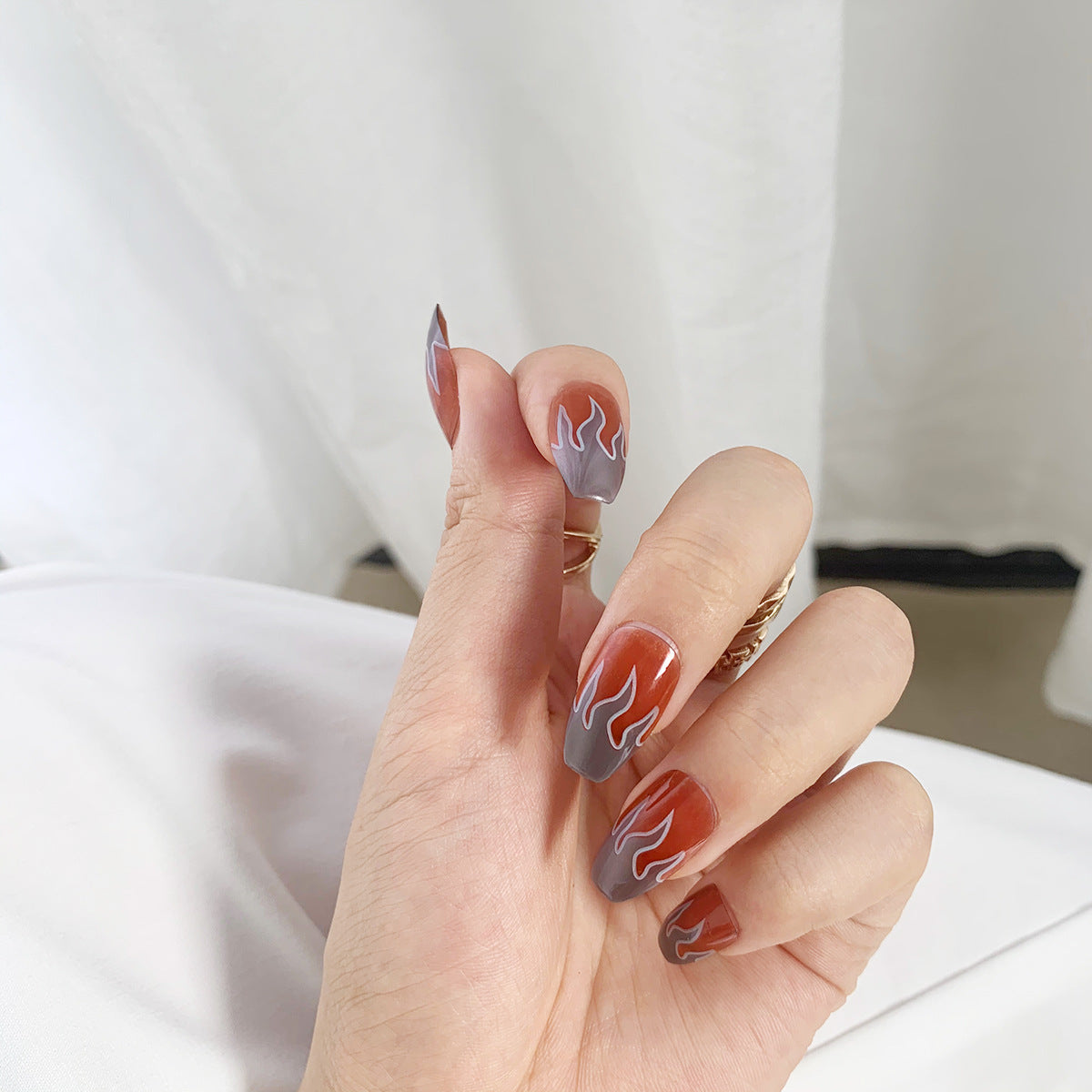 Red Flame Finished nail patch Waterproof Removable Stall Supply 365nails – Image 3