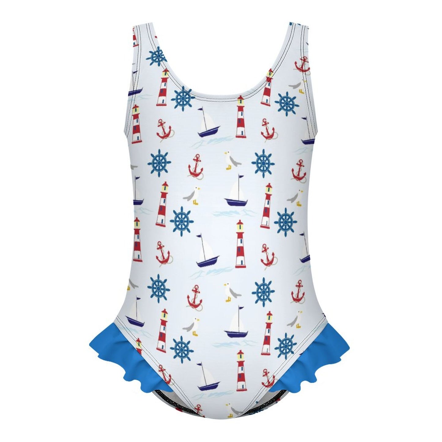 Girls Ruffle Trim One Piece Swimwear Marine