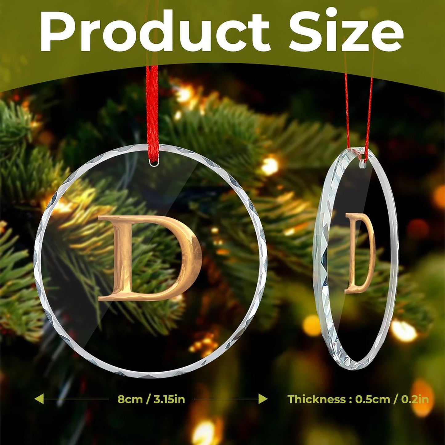 Glass Circular Ornament Pendant - Letter D