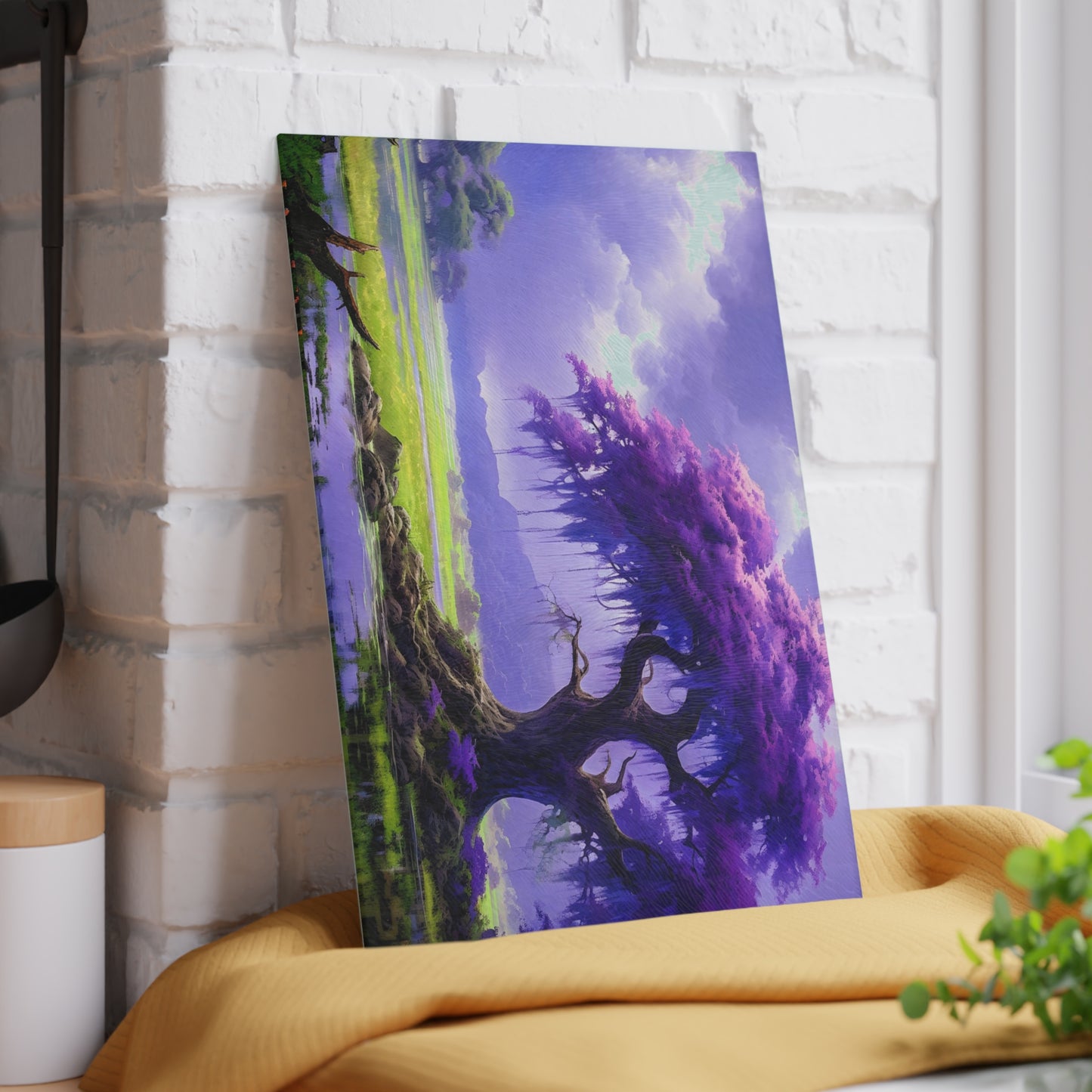 Purple Fantasy Tree Glass Cutting Board — Decorative Kitchen Glass Chopping Board