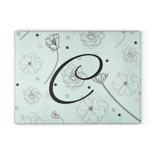 Personalized Floral Glass Cutting Board Letter C