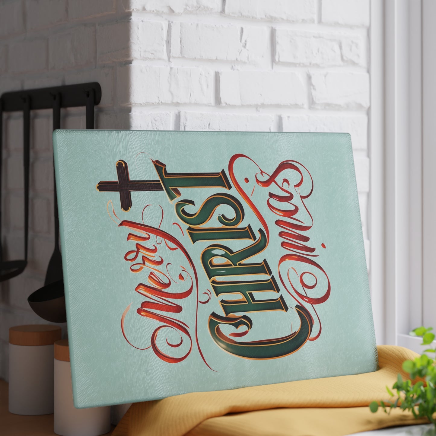 Glass Cutting Board - 'Merry Christmas' Festive Holiday Serving & Prep Board