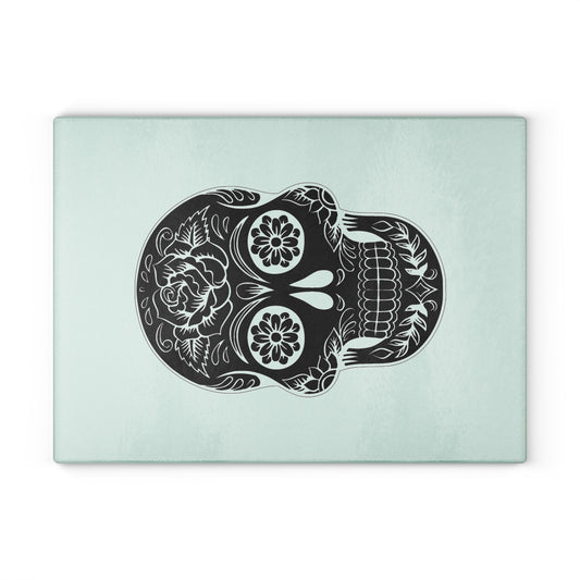Decorative Glass Cutting Board - Sugar Skull Design, Kitchen Decor, Gift for Home Cooks, Day of the Dead, Unique Cookware