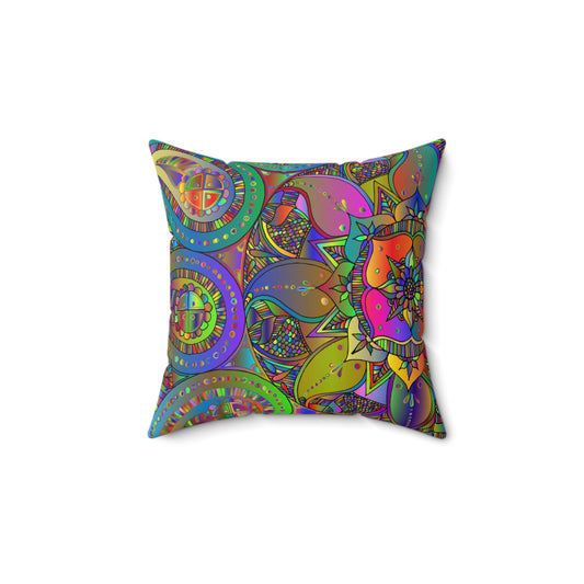 Colorful Bohemian Throw Pillow, Vibrant Decorative Cushion, Hippie Home Decor, Mandala Pattern Accent Pillow, Cozy Gift Idea