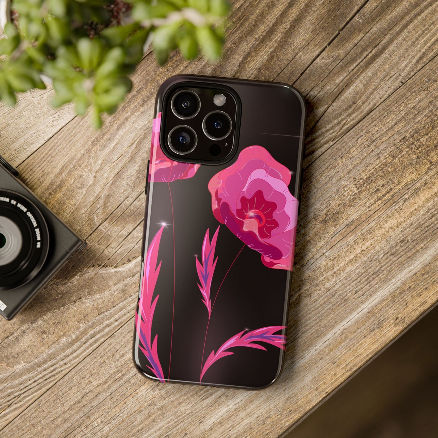 Floral iPhone Case | Tough Cases with Pink Poppy Design, Elegant Flower Phone Cover, Gift for Her, Spring Accessories, Chic Tech
