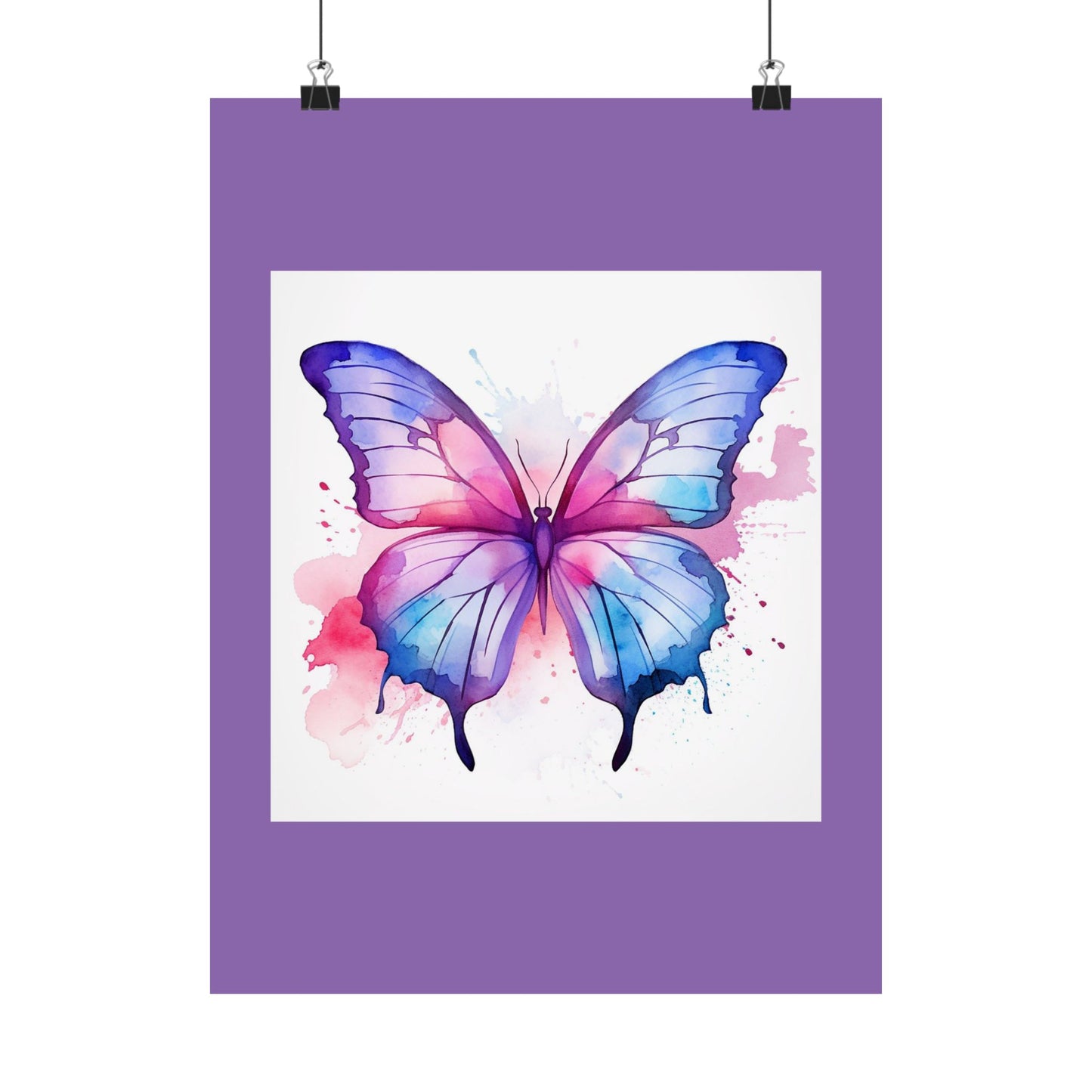 Butterfly Watercolor Matte Poster — Purple Vertical Art Print