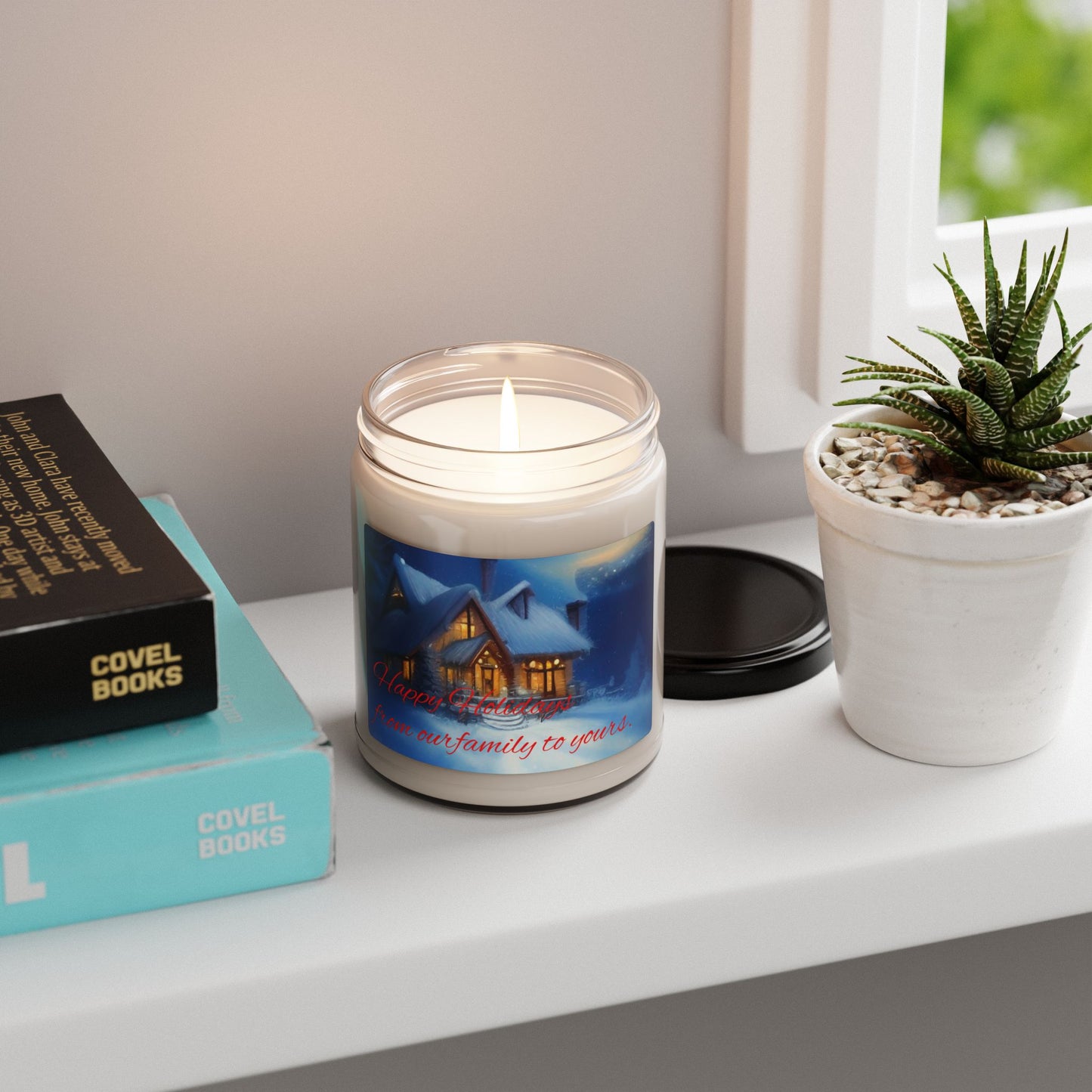 Winter Cottage Soy Candle — 'Warm Wishes from Our Family to Yours' 9oz