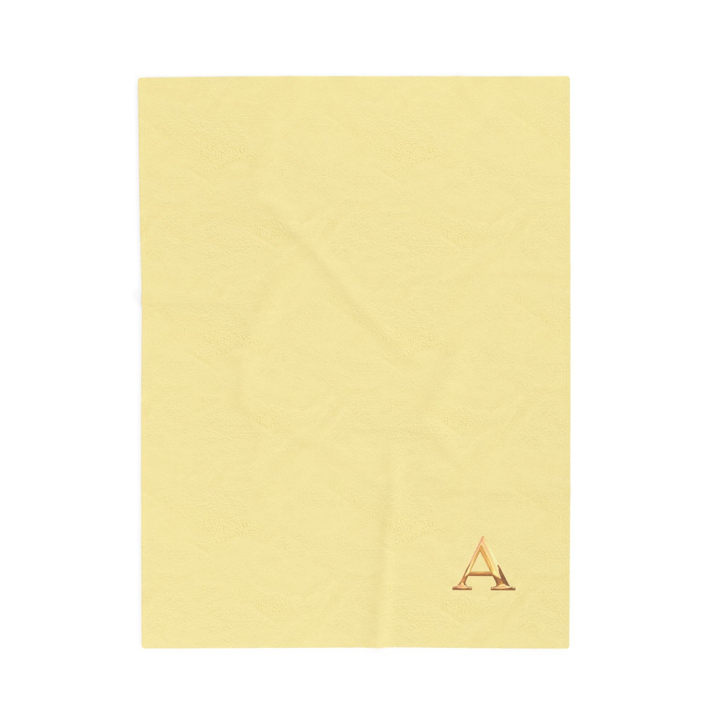 Cozy Velveteen Plush Blanket - Soft Yellow and White Letter A