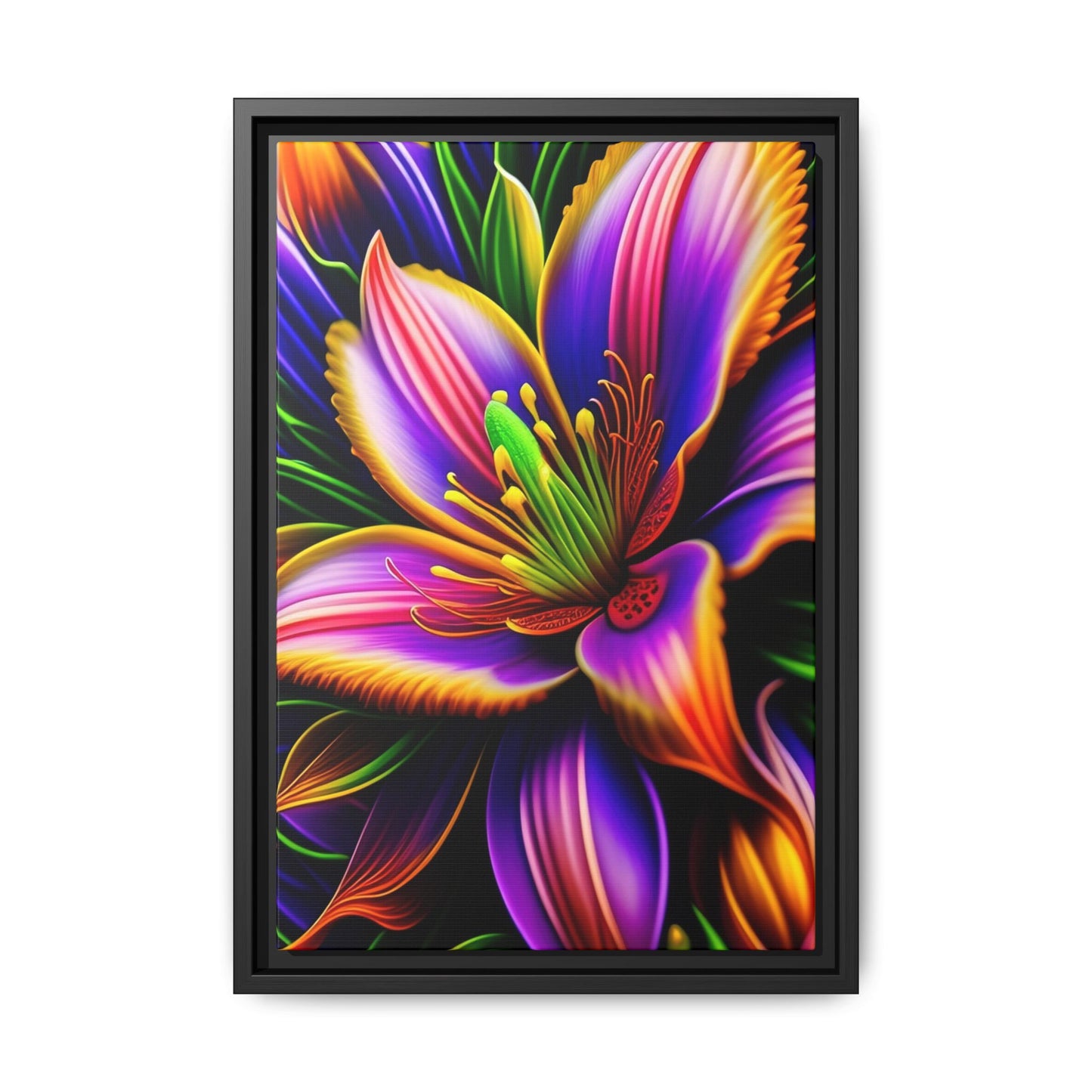Vibrant Neon Floral Matte Canvas Print — Framed Wall Art