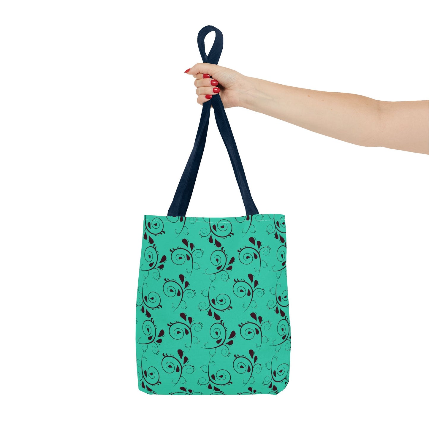 Turquoise Floral Swirl Tote Bag – All-Over Print Stylish Shopping Bag