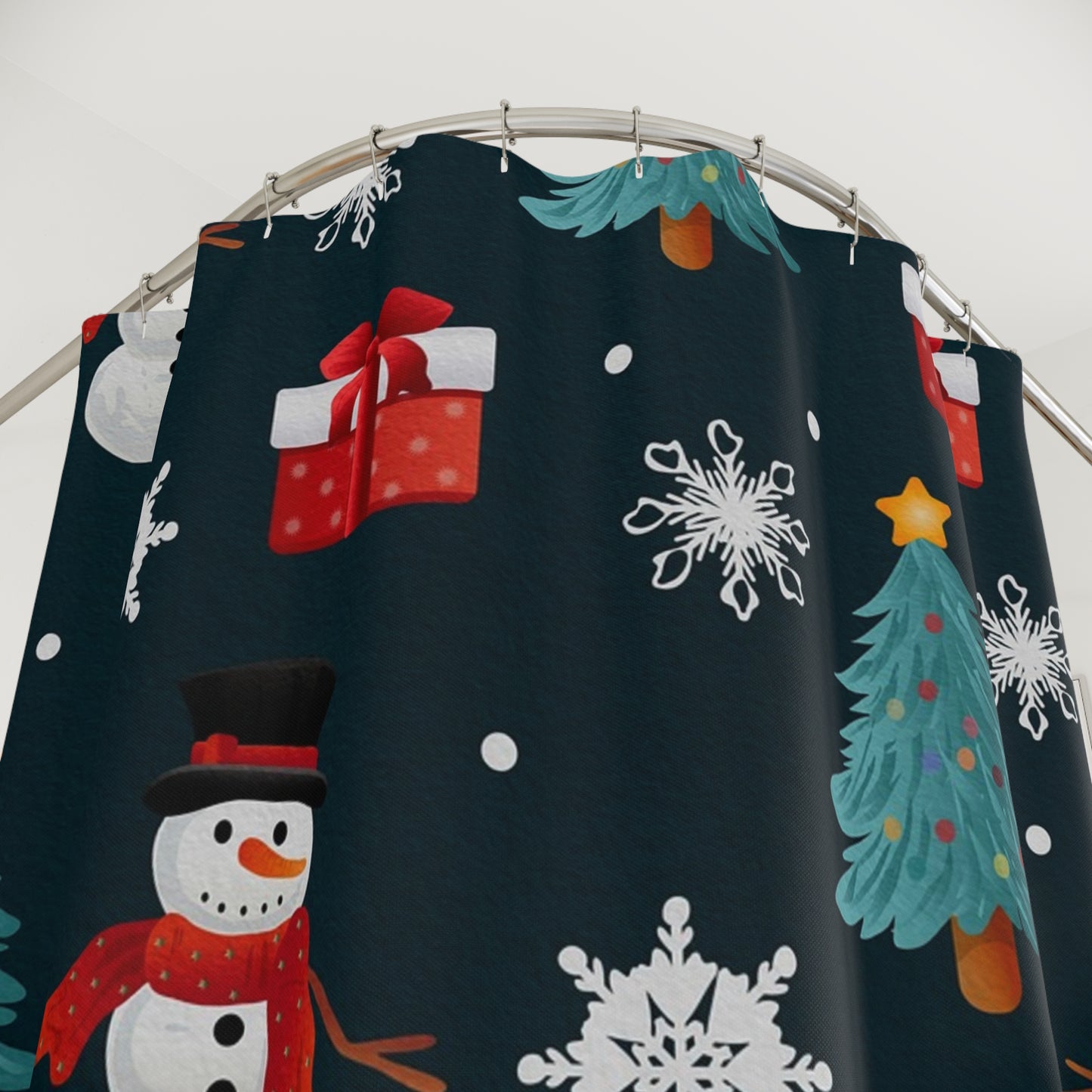 Festive Holiday Shower Curtain, Christmas Decor, Winter Wonderland Bathroom, Snowman Gift Pattern, Holiday Cheer