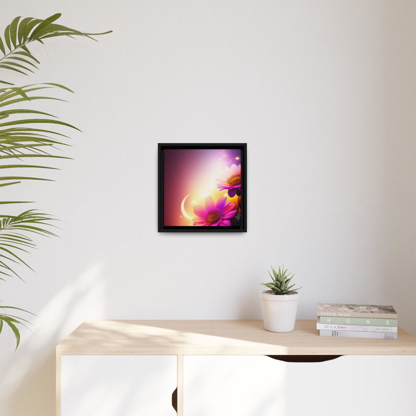 Framed Floral Canvas Art — Pink Daisies Sunset Wall Print