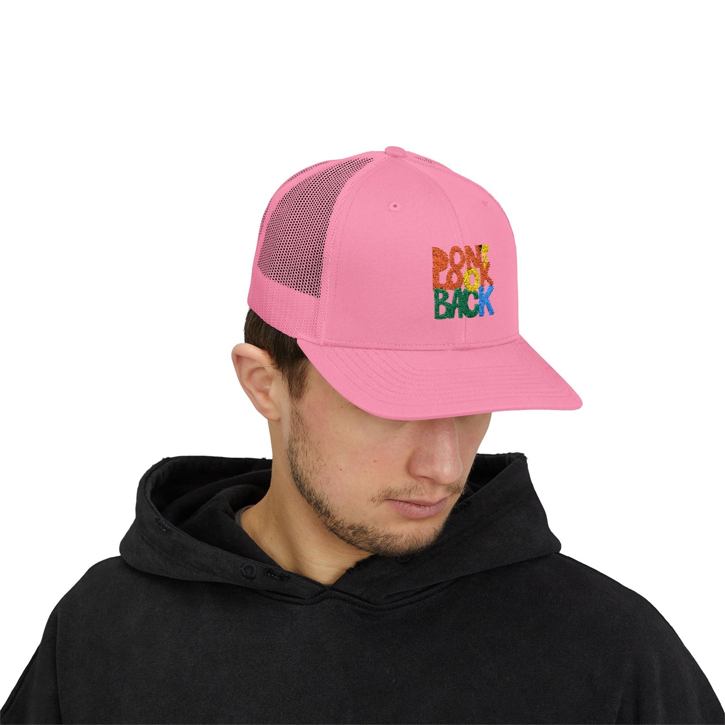 Don’t Look Back Snapback Trucker Cap — Retro Rainbow Embroidered Hat