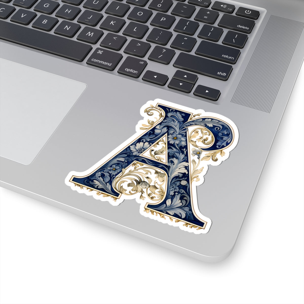 Ornate Floral Letter A Kiss-Cut Sticker — Vintage Monogram Laptop Decal