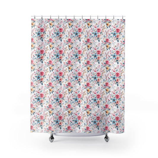Floral Shower Curtain, Boho Bathroom Decor, Spring Home Accessory, Colorful Floral Print, Flower Design for Modern Bathroom