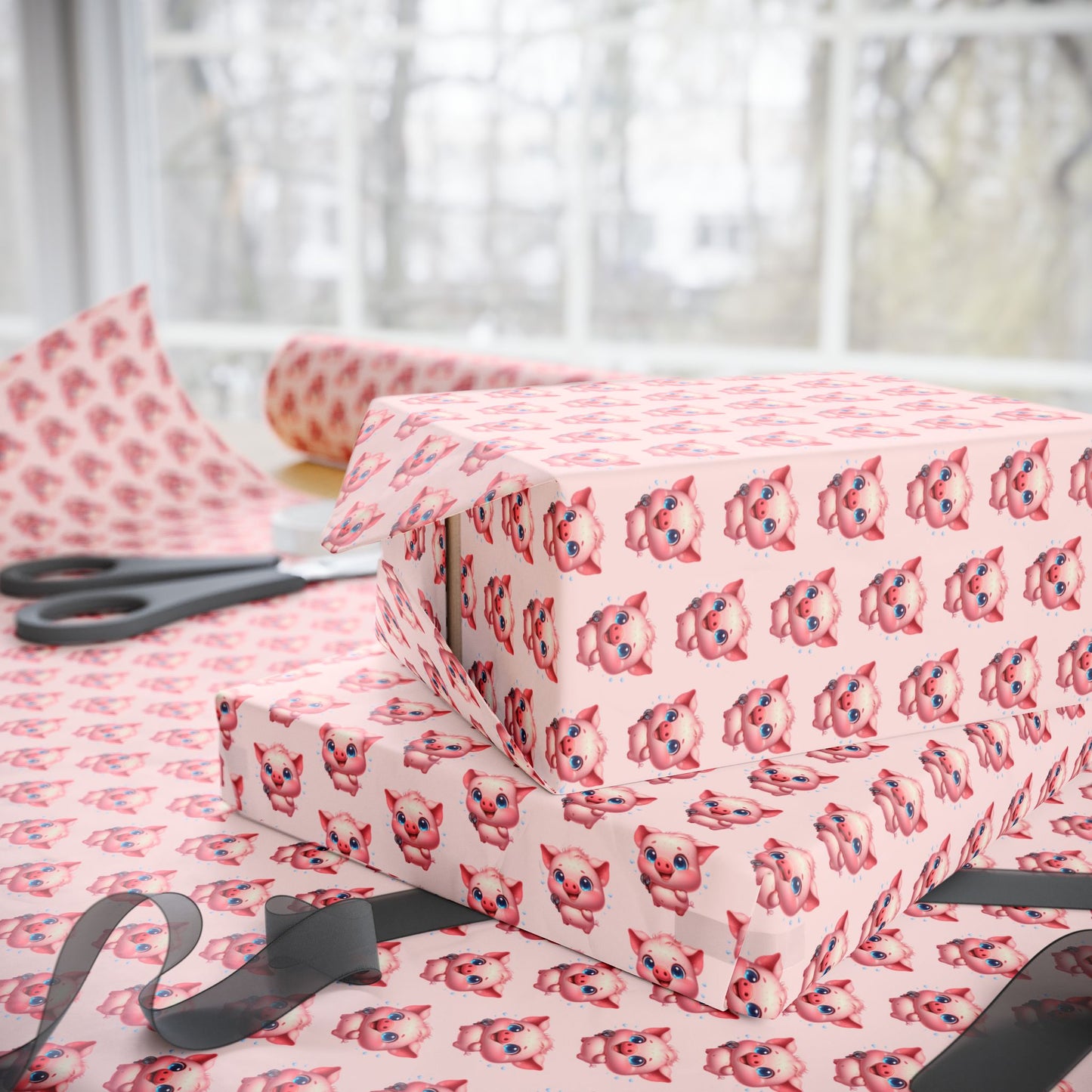 Cute Pig Pattern Wrapping Paper, Gift Wrap for Birthdays, Holidays, Baby Showers, Party Decor, Craft Projects